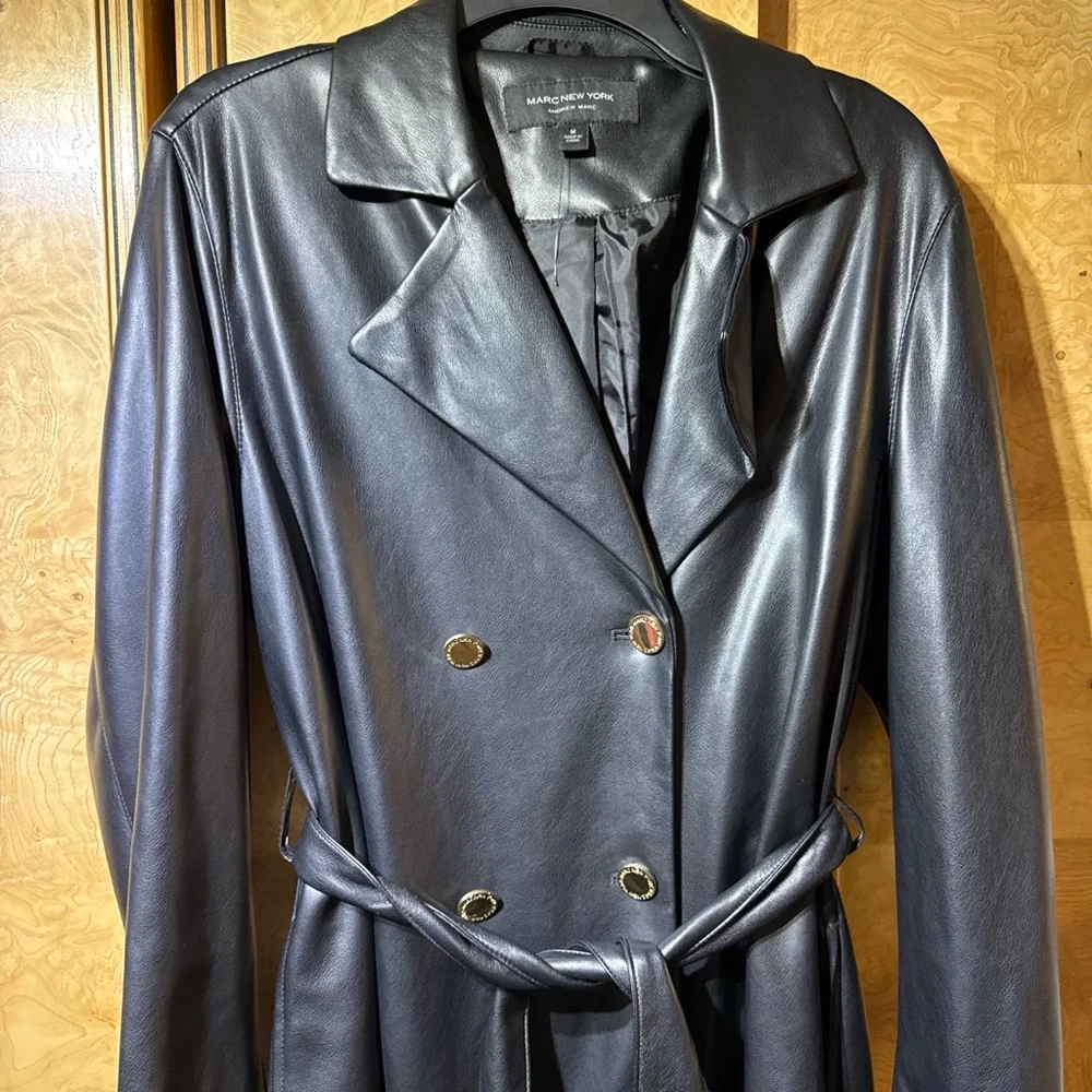 Marc New York Black Leather Trench Coat - Picture 1 of 6